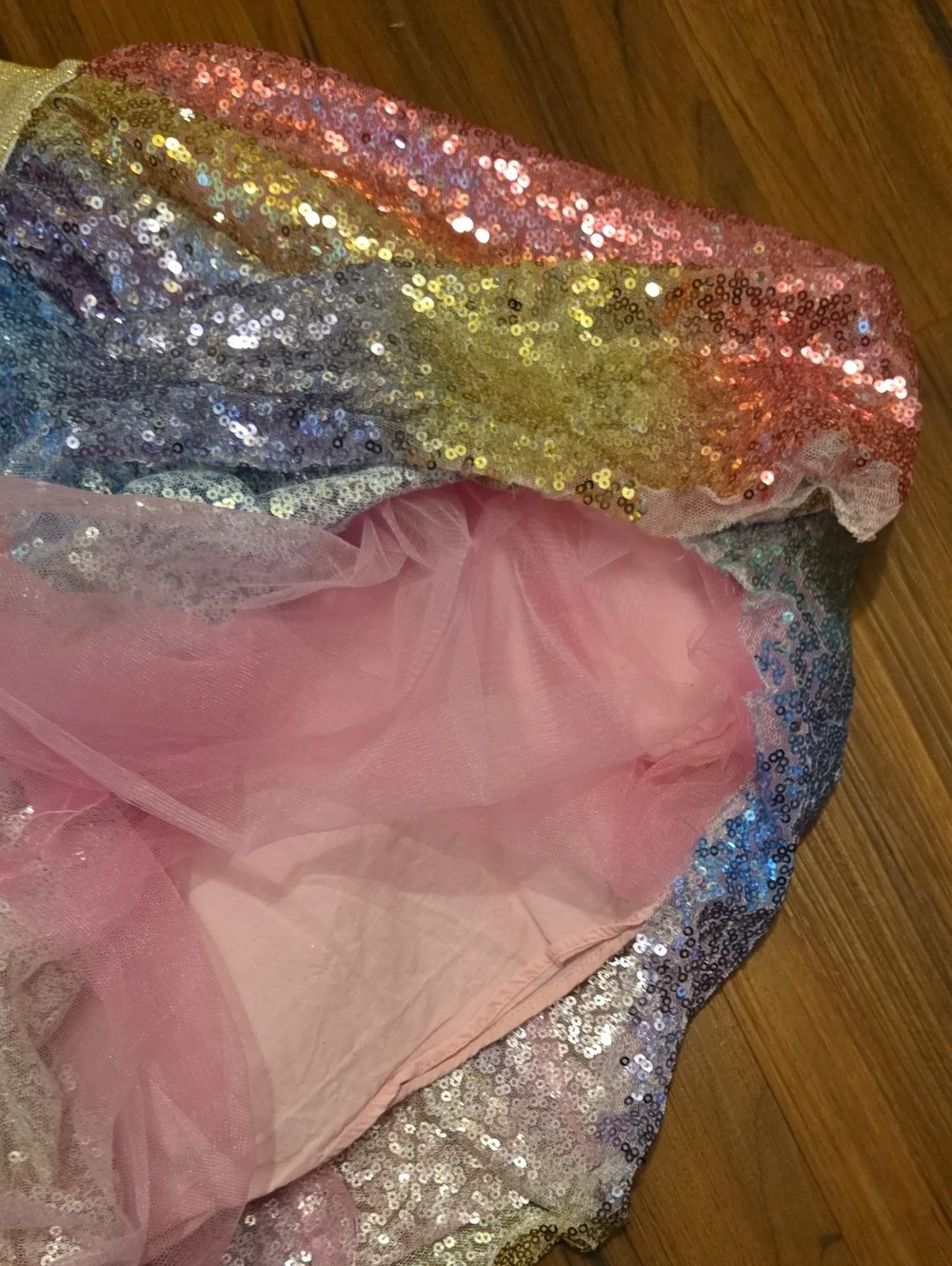 Girls Rainbow Sequin Party Skirt with Gold Waistband